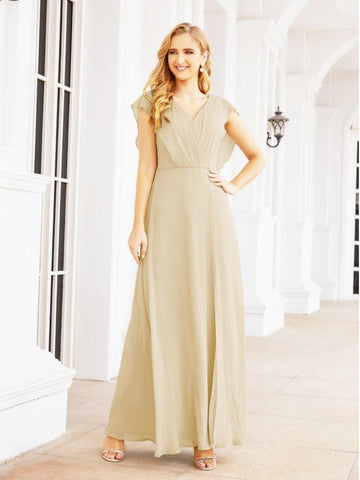 Women's Bridesmaid Dresses Chiffon Cape Formal Evening Party Prom Dress Open Back Gowns for Wedding Guests SEA28058