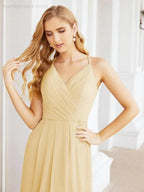 Numbersea Spaghetti Strap Bridesmaid Dresses V-Neck Long A-Line Formal Prom Gowns 28063 by numbersea