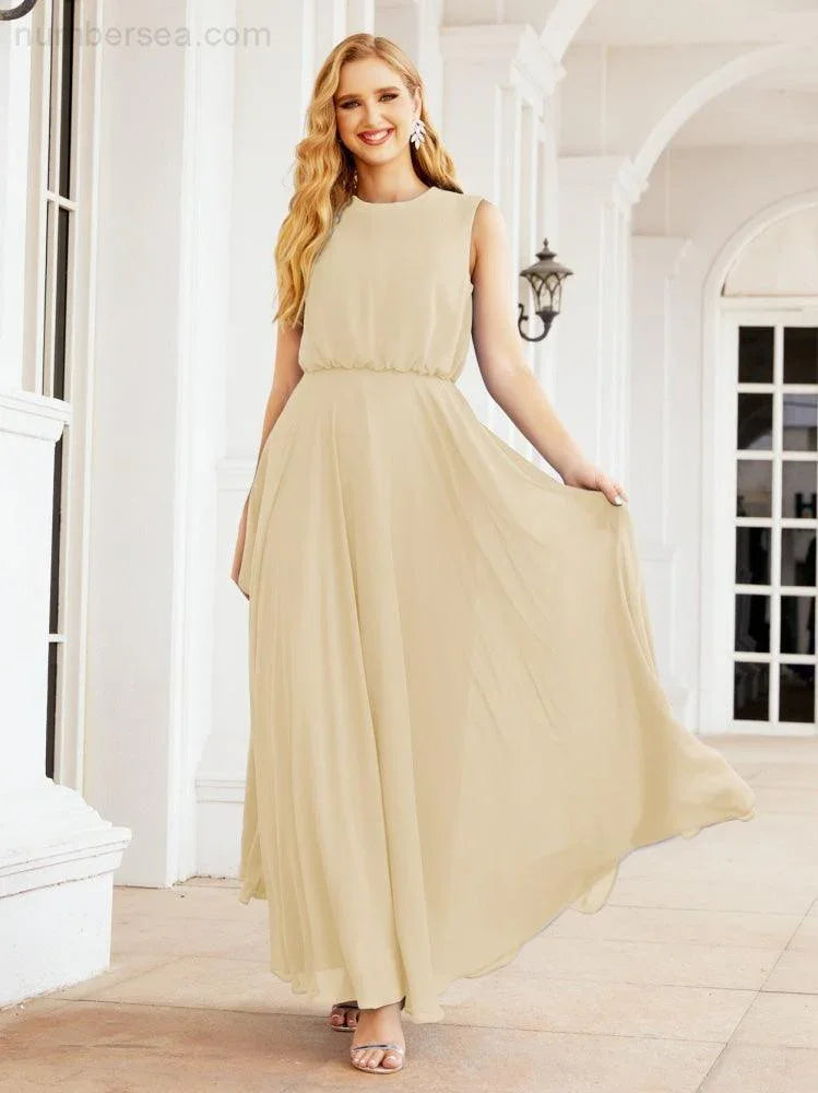 Numbersea Sleeveless Long Bridesmaid Dress A line Formal Evening Prom Gown 28025