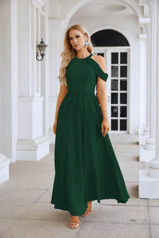 Ladies Chiffon Off Shoulder Swing Sleeve Front Slit Bridesmaid Evening Dress Wedding Party Evening Dress 28117
