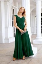 Ladies Chiffon V Neck Sleeveless Floor Length Bridesmaid Evening Dress Wedding Party Evening Dress 28126 by numbersea