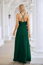 Ladies Chiffon Spaghetti Strap V Neck Front Slit Floor Length Bridesmaid Evening Dress Prom Party Wedding Evening Dress 28116 by numbersea