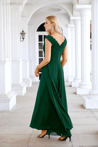 Ladies Chiffon V Neck Sleeveless Floor Length Bridesmaid Evening Dress Wedding Party Evening Dress 28126