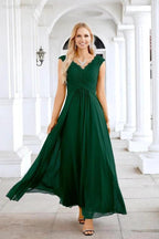 Ladies Chiffon V Neck Sleeveless Floor Length Bridesmaid Evening Dress Wedding Party Evening Dress 28126 by numbersea