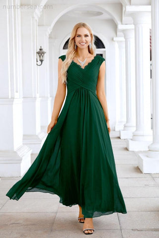 Ladies Chiffon V Neck Sleeveless Floor Length Bridesmaid Evening Dress Wedding Party Evening Dress 28126
