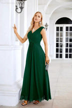 Ladies Chiffon V Neck Sleeveless Floor Length Bridesmaid Evening Dress Wedding Party Evening Dress 28126 by numbersea