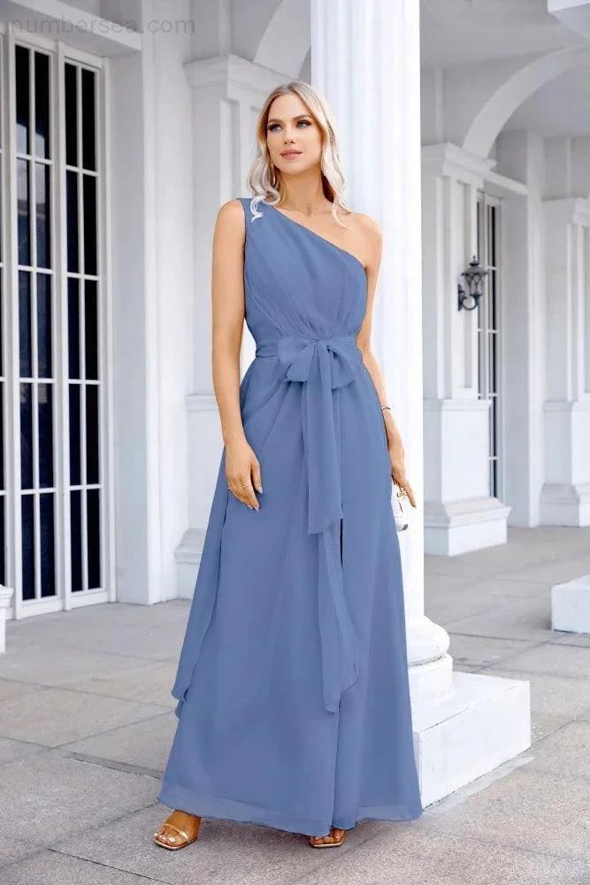 Ladies Chiffon One Shoulder Bridesmaid Evening Dress Wedding Party Evening Dress 28133 by numbersea
