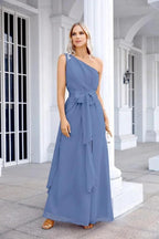 Ladies Chiffon One Shoulder Bridesmaid Evening Dress Wedding Party Evening Dress 28133 by numbersea