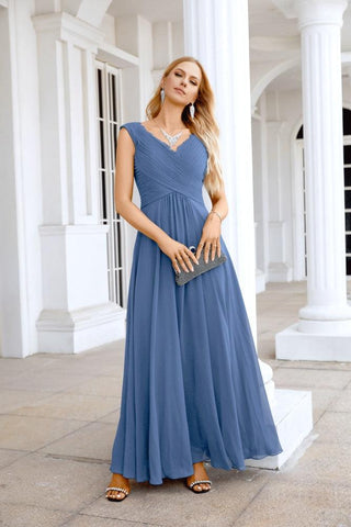 Ladies Chiffon V Neck Sleeveless Floor Length Bridesmaid Evening Dress Wedding Party Evening Dress 28126