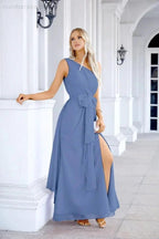 Ladies Chiffon One Shoulder Bridesmaid Evening Dress Wedding Party Evening Dress 28133 by numbersea