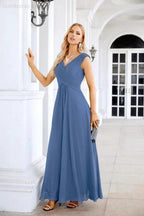 Ladies Chiffon V Neck Sleeveless Floor Length Bridesmaid Evening Dress Wedding Party Evening Dress 28126 by numbersea