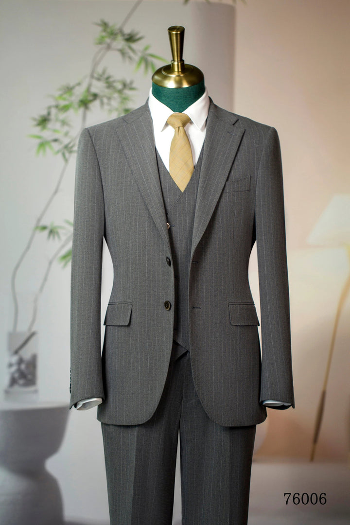 Three-Piece Pinstripe Wool Suit | Tailored Formal Groom &amp; Business Suit by 男装