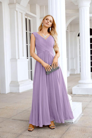 Ladies Chiffon V Neck Sleeveless Floor Length Bridesmaid Evening Dress Wedding Party Evening Dress 28126