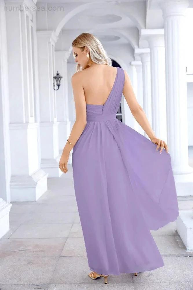 Ladies Chiffon One Shoulder Bridesmaid Evening Dress Wedding Party Evening Dress 28133 by numbersea