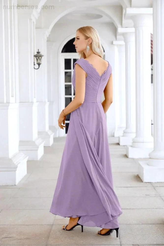 Ladies Chiffon V Neck Sleeveless Floor Length Bridesmaid Evening Dress Wedding Party Evening Dress 28126 by numbersea