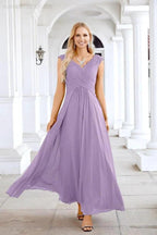 Ladies Chiffon V Neck Sleeveless Floor Length Bridesmaid Evening Dress Wedding Party Evening Dress 28126 by numbersea