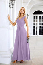 Ladies Chiffon V Neck Sleeveless Floor Length Bridesmaid Evening Dress Wedding Party Evening Dress 28126 by numbersea