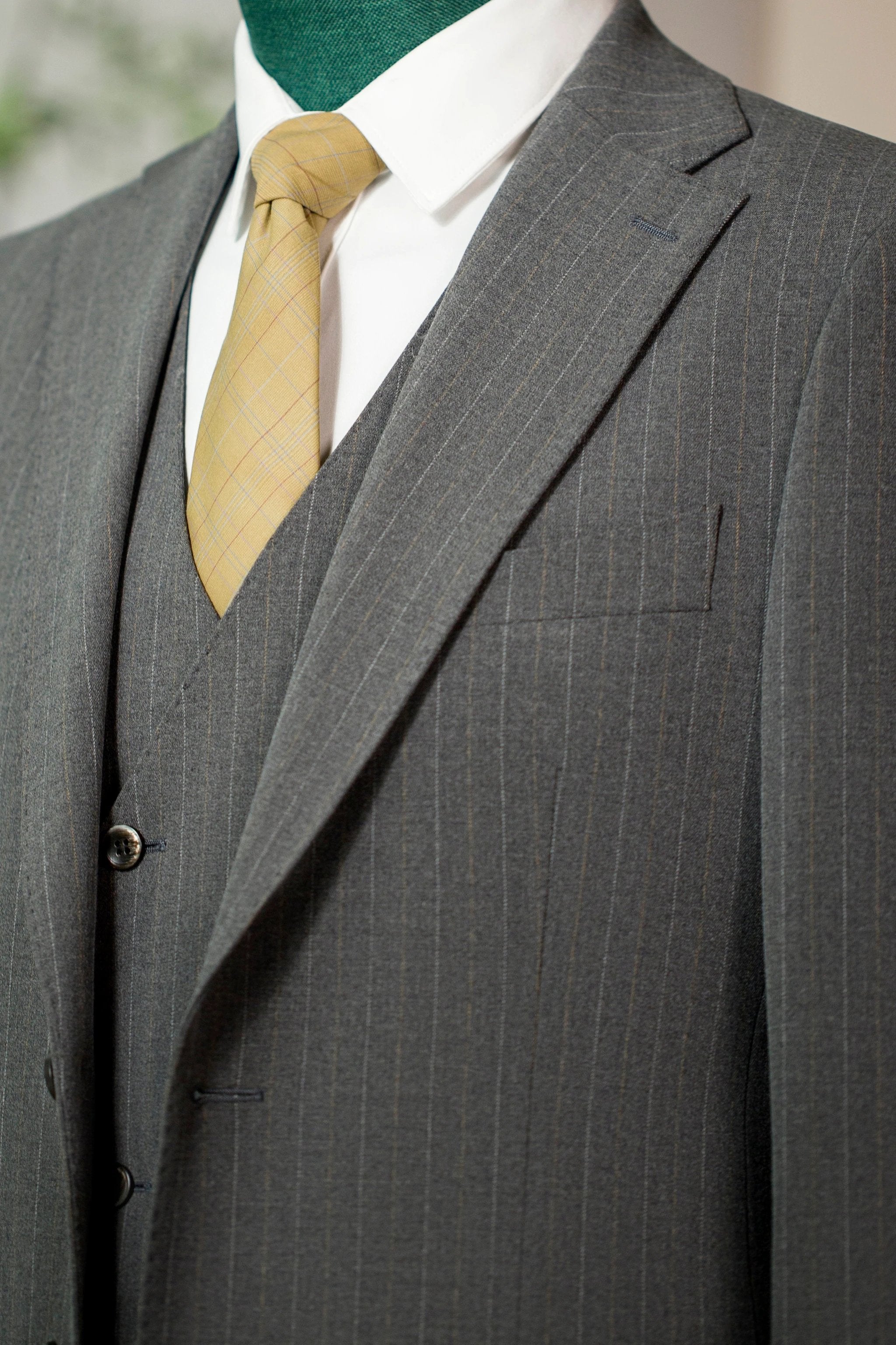 Three-Piece Pinstripe Wool Suit | Tailored Formal Groom & Business Suit by 男装