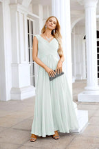 Ladies Chiffon V Neck Sleeveless Floor Length Bridesmaid Evening Dress Wedding Party Evening Dress 28126 by numbersea