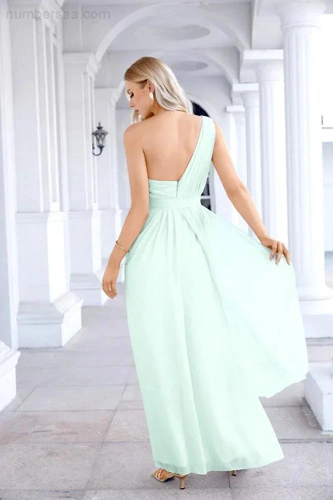 Ladies Chiffon One Shoulder Bridesmaid Evening Dress Wedding Party Evening Dress 28133 by numbersea