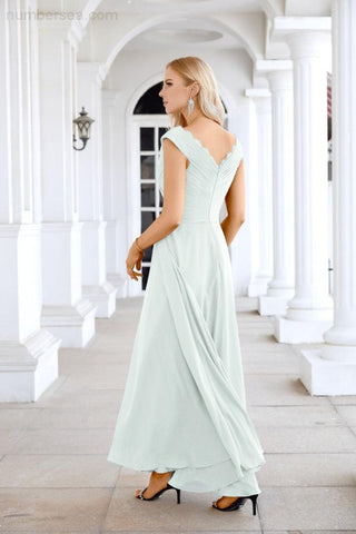 Ladies Chiffon V Neck Sleeveless Floor Length Bridesmaid Evening Dress Wedding Party Evening Dress 28126