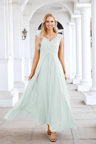 Ladies Chiffon V Neck Sleeveless Floor Length Bridesmaid Evening Dress Wedding Party Evening Dress 28126