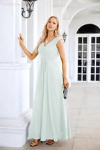 Ladies Chiffon V Neck Sleeveless Floor Length Bridesmaid Evening Dress Wedding Party Evening Dress 28126 by numbersea
