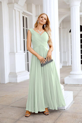 Ladies Chiffon V Neck Sleeveless Floor Length Bridesmaid Evening Dress Wedding Party Evening Dress 28126
