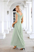 Ladies Chiffon V Neck Sleeveless Floor Length Bridesmaid Evening Dress Wedding Party Evening Dress 28126 by numbersea