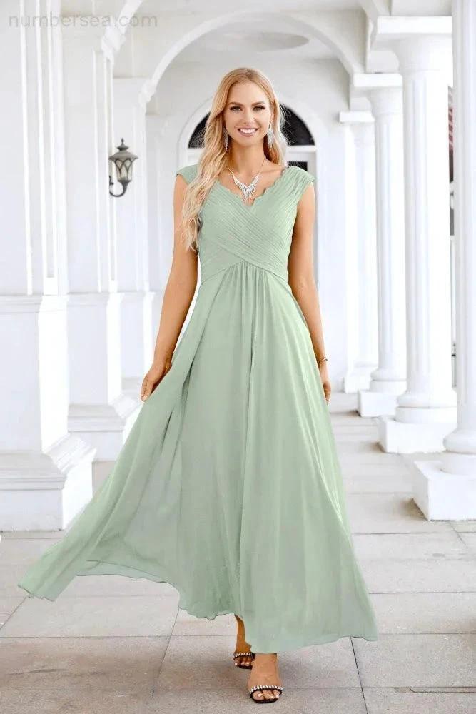 Ladies Chiffon V Neck Sleeveless Floor Length Bridesmaid Evening Dress Wedding Party Evening Dress 28126 by numbersea