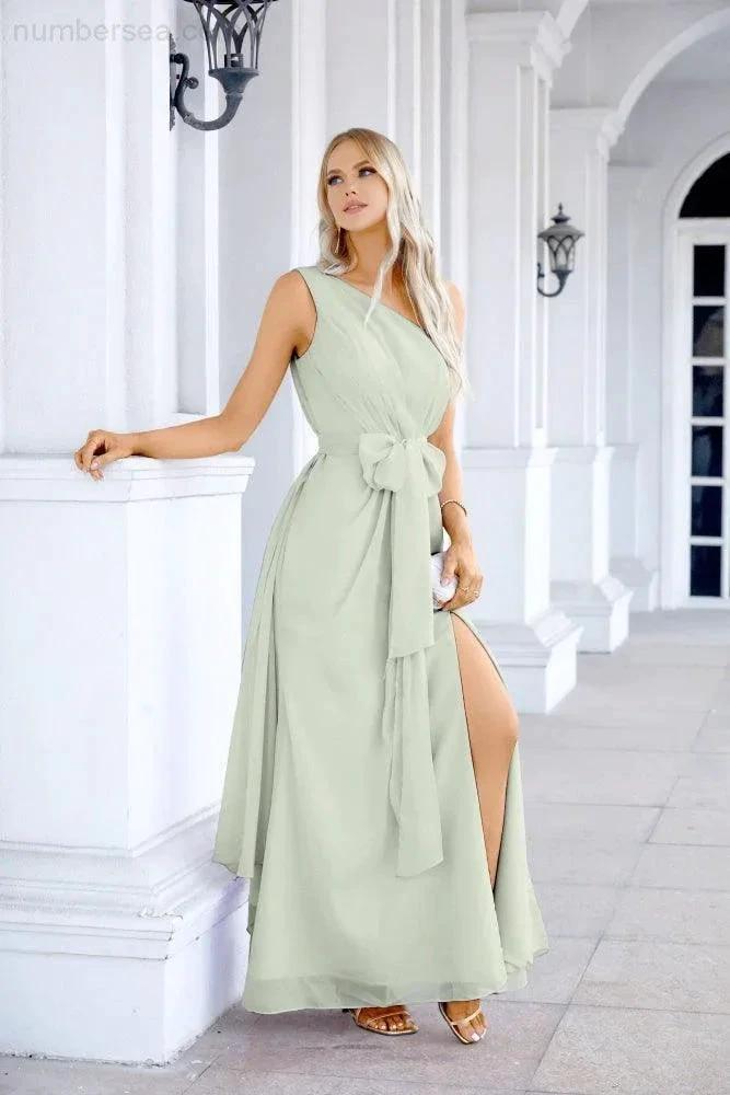 Ladies Chiffon One Shoulder Bridesmaid Evening Dress Wedding Party Evening Dress 28133 by numbersea