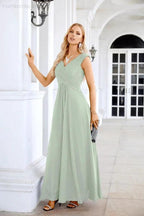Ladies Chiffon V Neck Sleeveless Floor Length Bridesmaid Evening Dress Wedding Party Evening Dress 28126 by numbersea