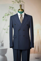 Double-Breasted Pinstripe Navy Wool Suit | Tailored Formal Groom & Business Suit by 男装