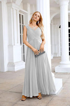 Ladies Chiffon V Neck Sleeveless Floor Length Bridesmaid Evening Dress Wedding Party Evening Dress 28126 by numbersea