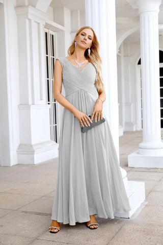 Ladies Chiffon V Neck Sleeveless Floor Length Bridesmaid Evening Dress Wedding Party Evening Dress 28126