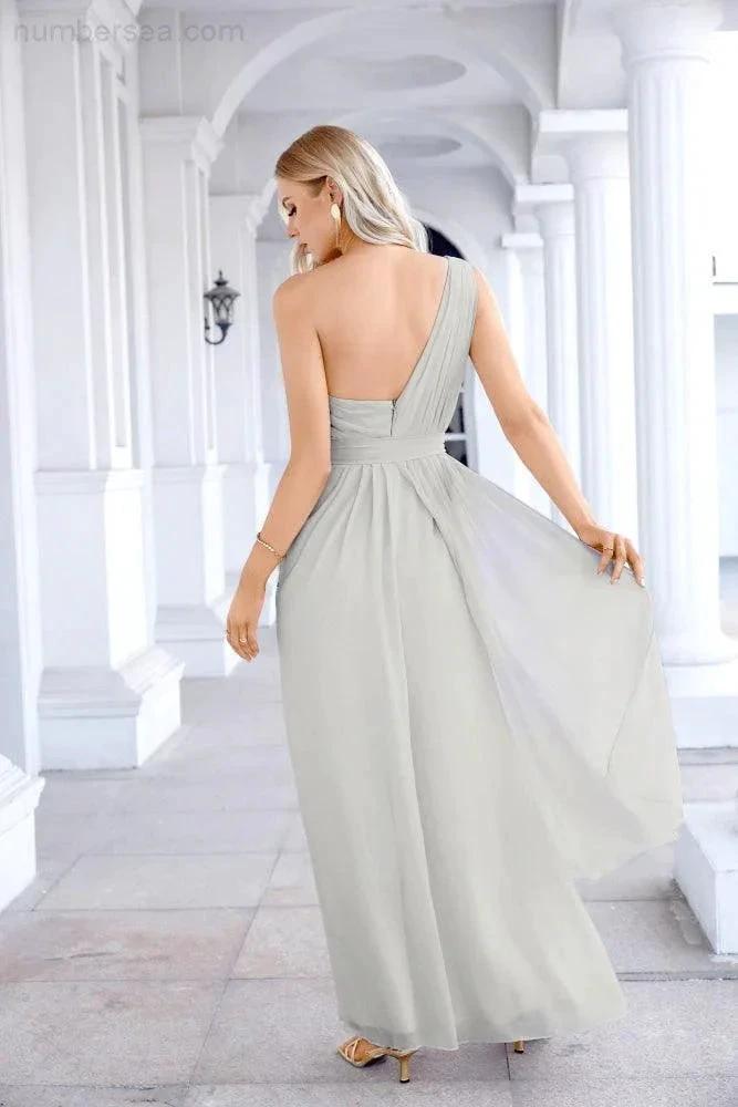 Ladies Chiffon One Shoulder Bridesmaid Evening Dress Wedding Party Evening Dress 28133 by numbersea
