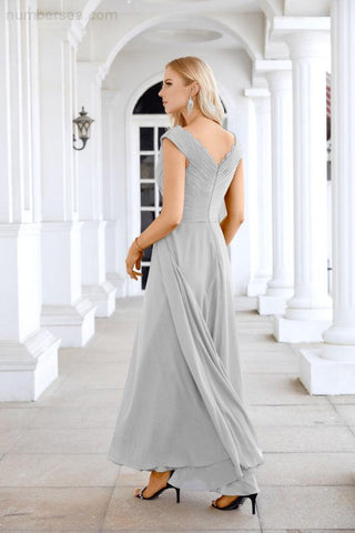 Ladies Chiffon V Neck Sleeveless Floor Length Bridesmaid Evening Dress Wedding Party Evening Dress 28126