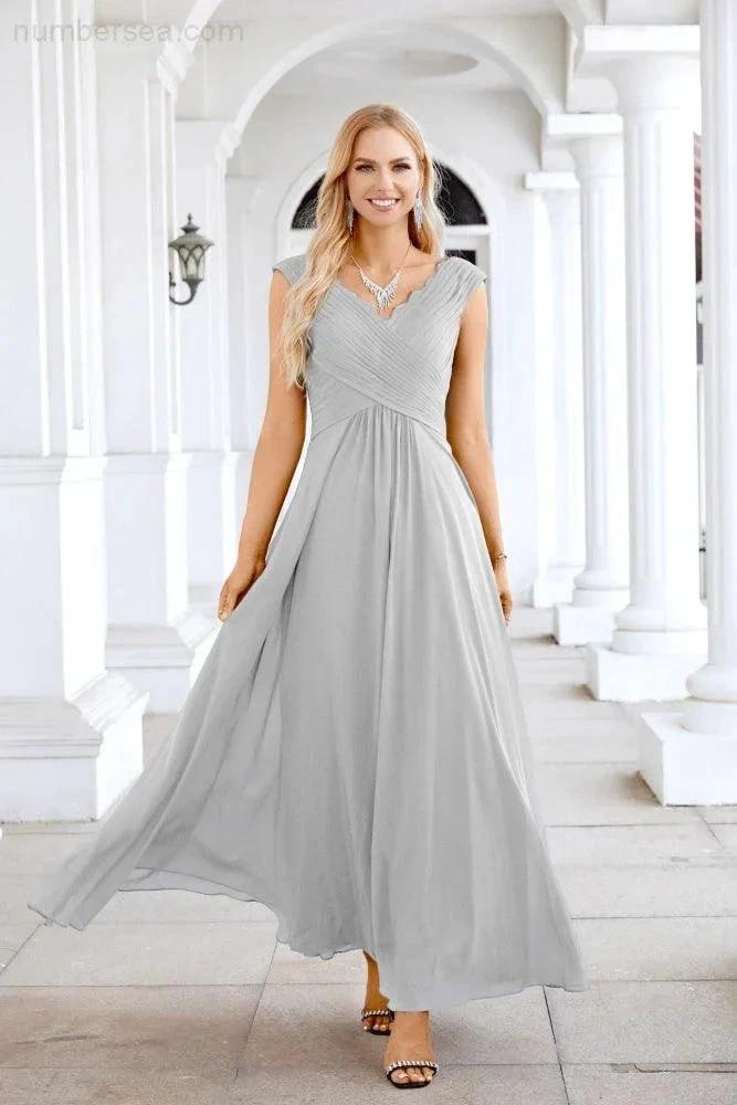 Ladies Chiffon V Neck Sleeveless Floor Length Bridesmaid Evening Dress Wedding Party Evening Dress 28126 by numbersea