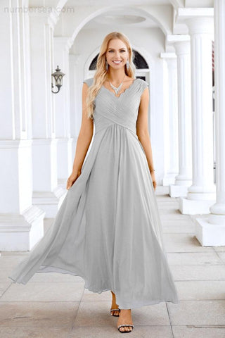 Ladies Chiffon V Neck Sleeveless Floor Length Bridesmaid Evening Dress Wedding Party Evening Dress 28126