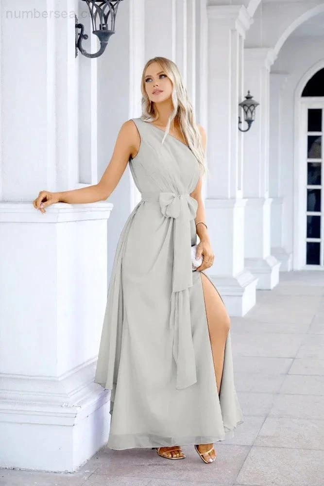 Ladies Chiffon One Shoulder Bridesmaid Evening Dress Wedding Party Evening Dress 28133 by numbersea