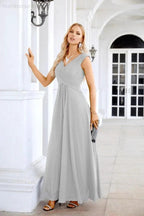 Ladies Chiffon V Neck Sleeveless Floor Length Bridesmaid Evening Dress Wedding Party Evening Dress 28126 by numbersea