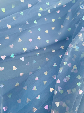Vestido de fiesta de tul largo con cuello alto y escote corazón