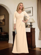 Sheath/Column V-Neck Illusion Floor-Length Lace Chiffon Mother of the Bride Dress With Pleated Sequins by Dreamylily