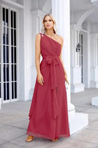 Ladies Chiffon One Shoulder Bridesmaid Evening Dress Wedding Party Evening Dress 28133 by numbersea