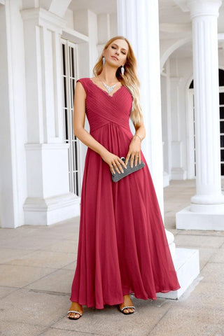 Ladies Chiffon V Neck Sleeveless Floor Length Bridesmaid Evening Dress Wedding Party Evening Dress 28126