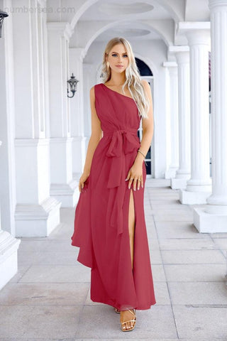 Ladies Chiffon One Shoulder Bridesmaid Evening Dress Wedding Party Evening Dress 28133