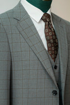 Three-Piece Windowpane Check Wool Suit | Tailored Formal Groom & Business Suit by 男装