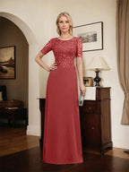 A-line Scoop Floor-Length Lace Chiffon Mother of the Bride Dress With Sequins by Dreamylily