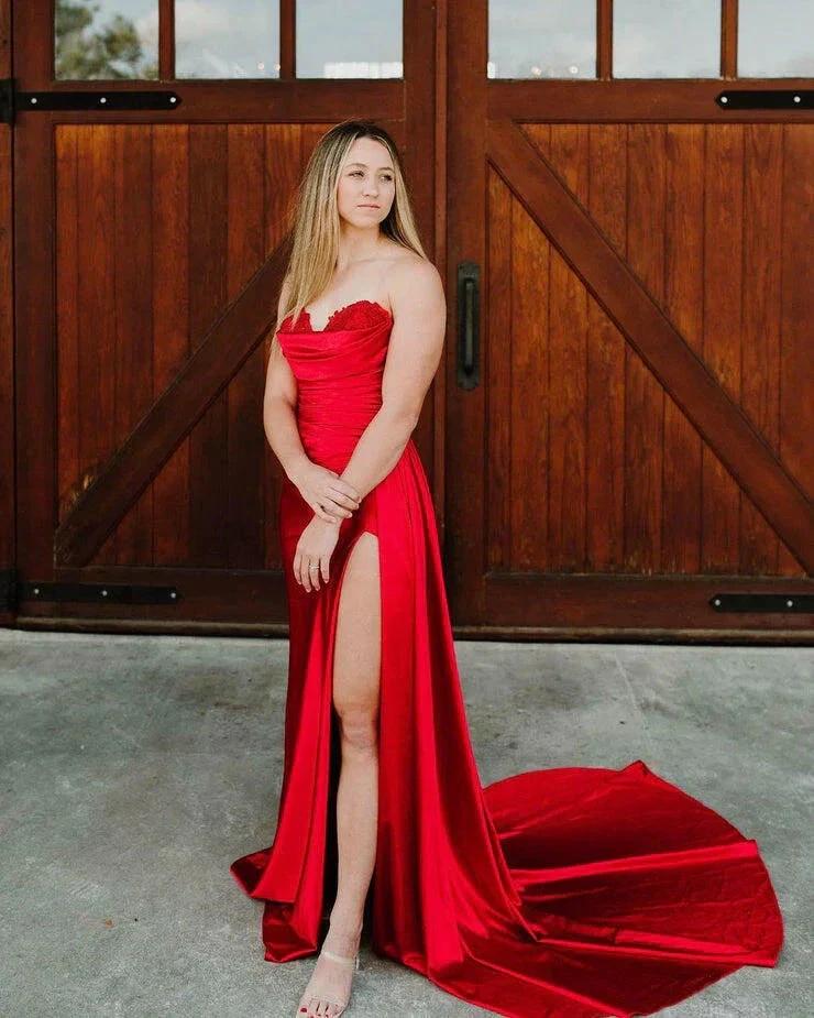 Vida |Mermaid Strapless Satin Prom Dress with Slit by KissProm