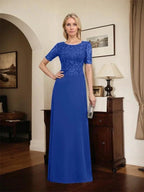 A-line Scoop Floor-Length Lace Chiffon Mother of the Bride Dress With Sequins by Dreamylily